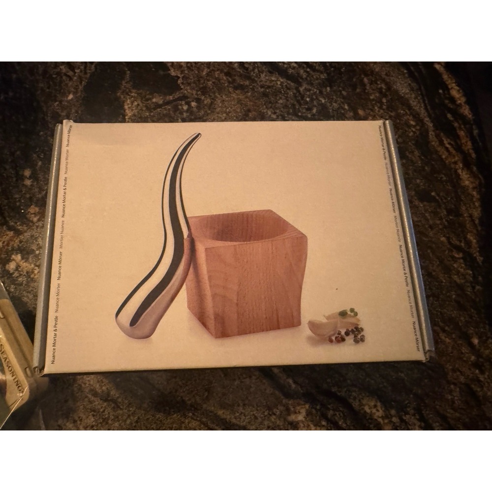 Stylish Quirky 'Nuance' Polished Stainless Steel & Beech Wood Pestle & Mortar